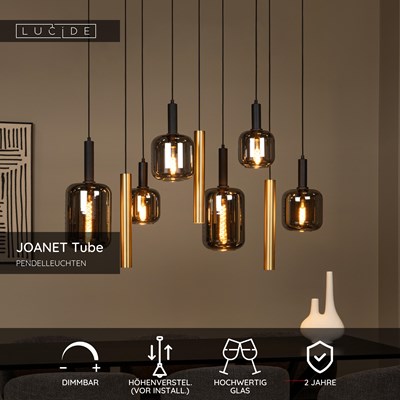 Lucide JOANET Tube - Pendelleuchten - 6xE27 - Messing